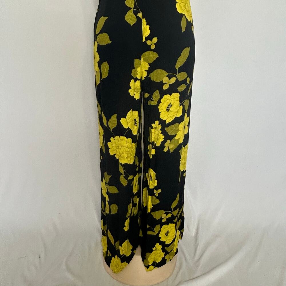 Eva Mendes NY&C Size 8 Floral Wide Leg Jumpsuit Black Yellow Pockets - Picture 6 of 14
